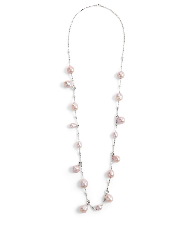 18K White Gold Necklace With Pearls And Diamonds
