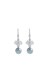 18K White Gold Tahitian South Sea Pearl Earrings With Diamonds And Chalcedony