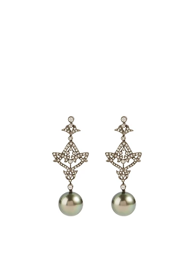 18K Black Gold Tahitian South Sea Pearl And Diamond Earrings