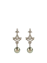 18K Black Gold Tahitian South Sea Pearl And Diamond Earrings