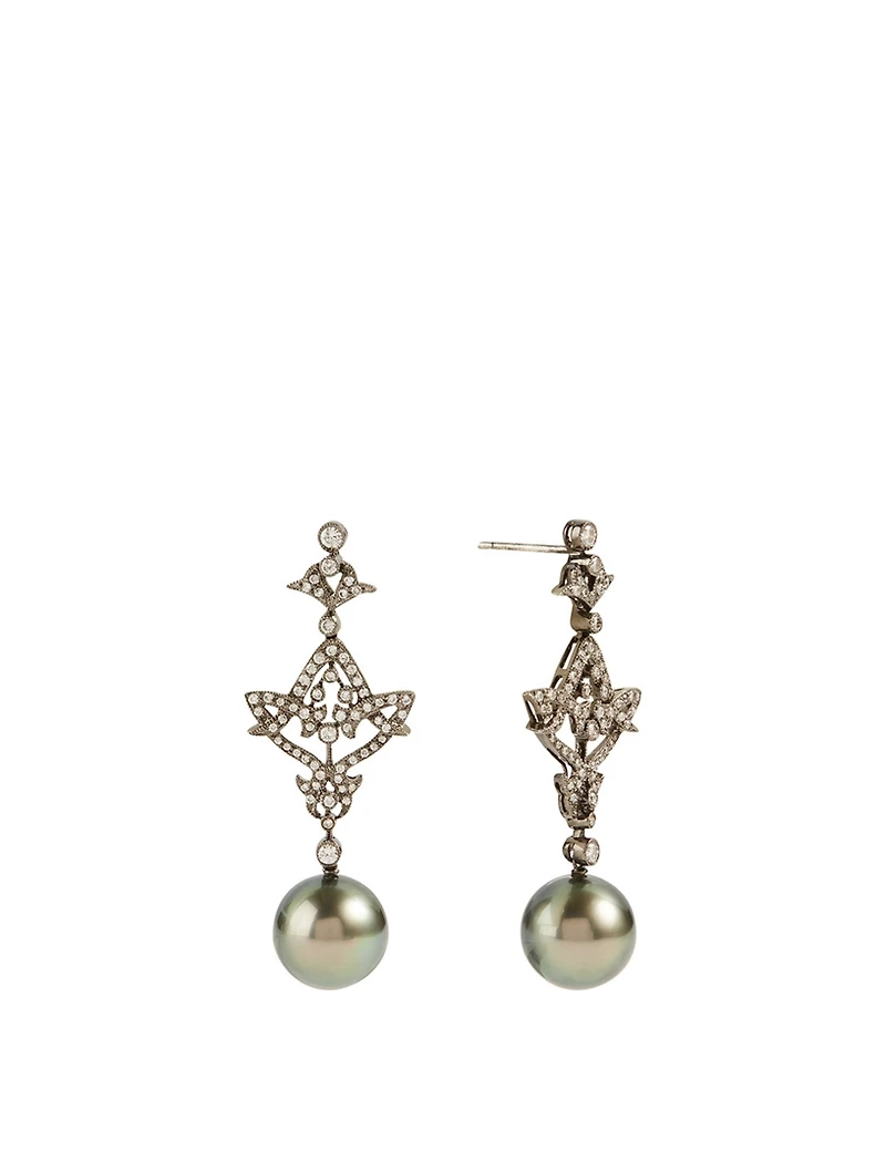 18K Black Gold Tahitian South Sea Pearl And Diamond Earrings