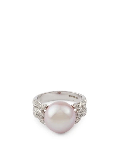 18K White Gold Pearl Ring With Diamonds
