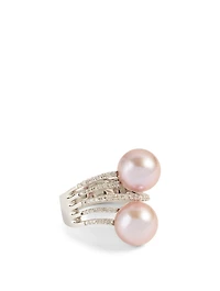 18K White Gold Pearl Ring With Diamonds