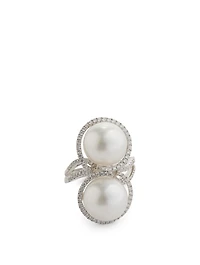 18K White Gold Australian South Sea Pearl Ring With Diamonds