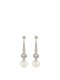 18K White Gold Australian South Sea Pearl And Aquamarine Earrings With Diamonds