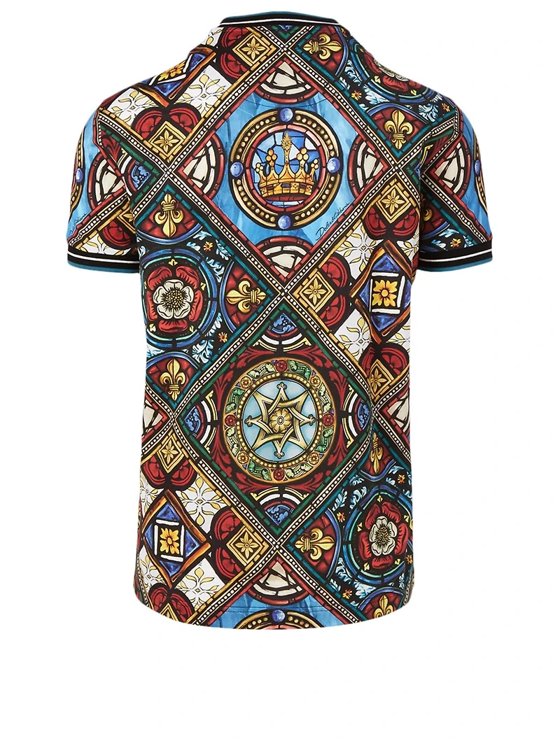 Cotton T-Shirt With Stained Glass Print