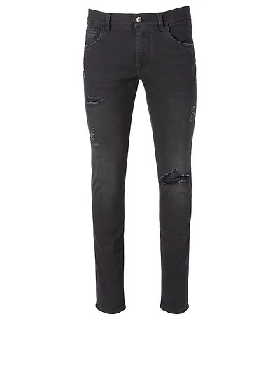 Cotton Stretch Jeans With Logo Patch