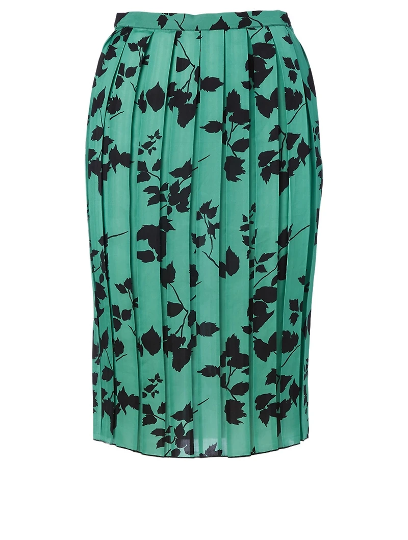Pleated Midi Skirt Floral Print