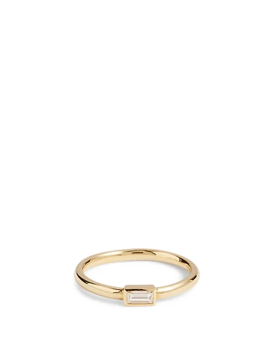 Essentials 18K Gold Horizontal Baguette Stacking Ring With Diamond