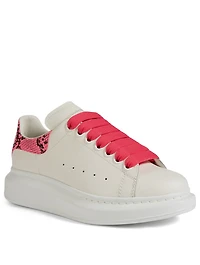 Oversized Leather Sneakers With Snake Print Patch