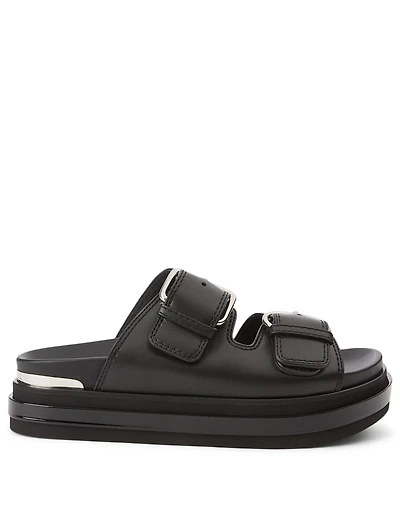 Trompe L'Oeil Leather Slide Sandals