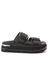 Trompe L'Oeil Leather Slide Sandals