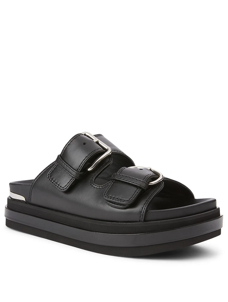 Trompe L'Oeil Leather Slide Sandals
