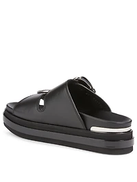 Trompe L'Oeil Leather Slide Sandals