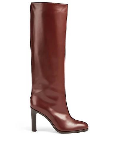 Wide Shaft Leather Heeled Knee-High Boots