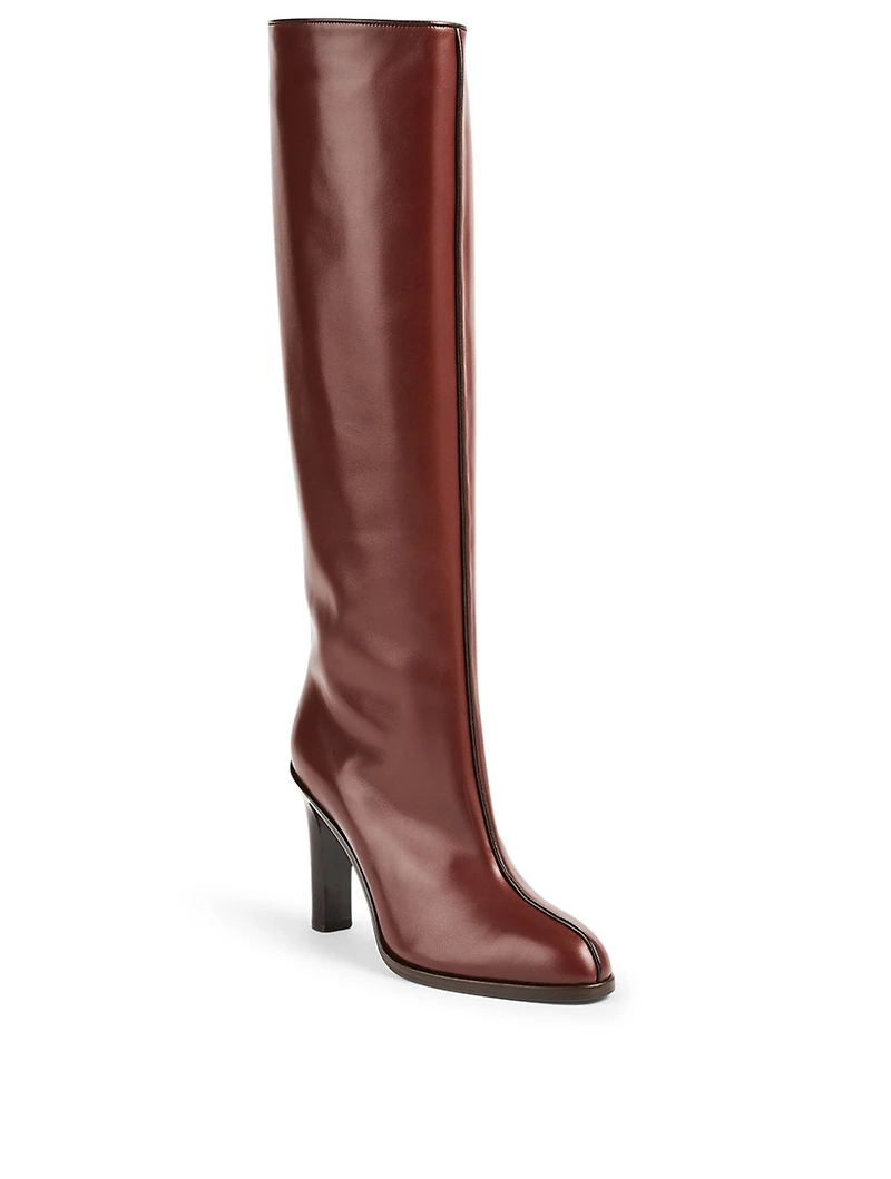 Wide Shaft Leather Heeled Knee-High Boots