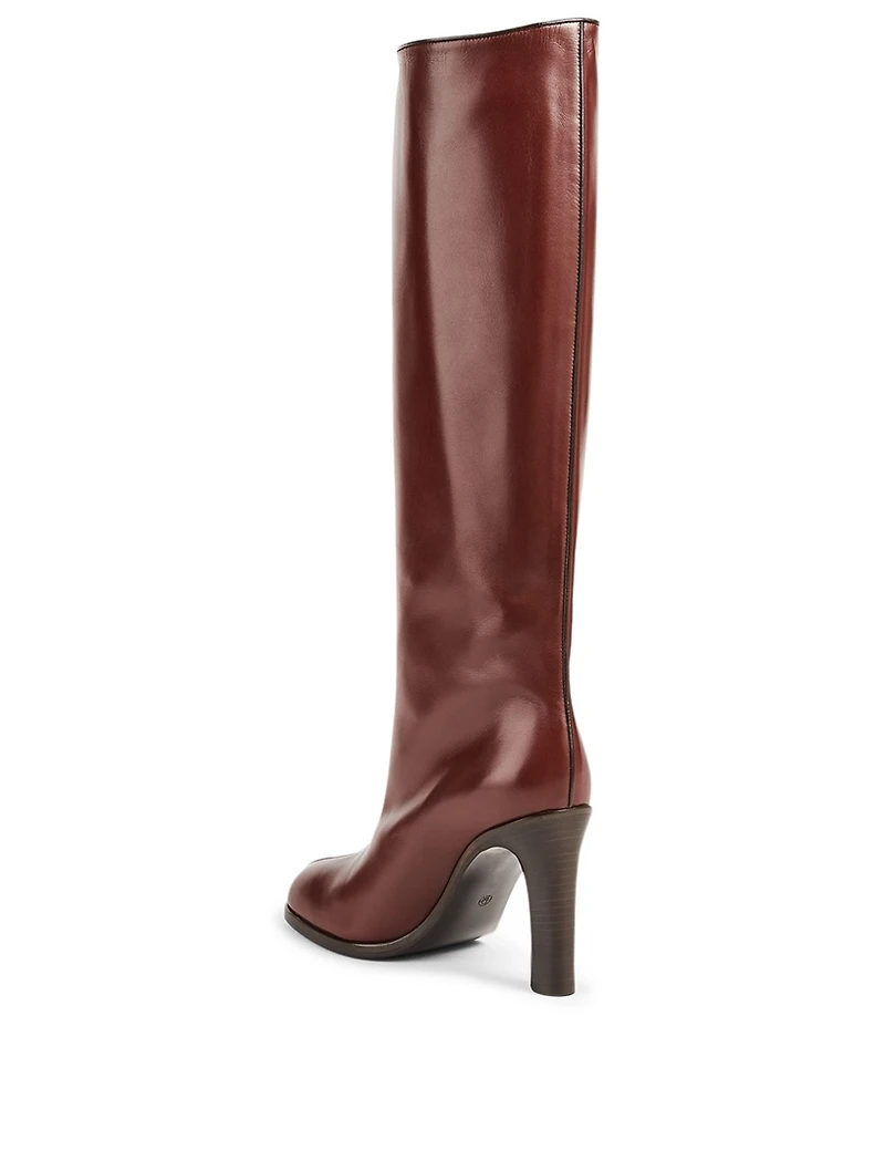 Wide Shaft Leather Heeled Knee-High Boots