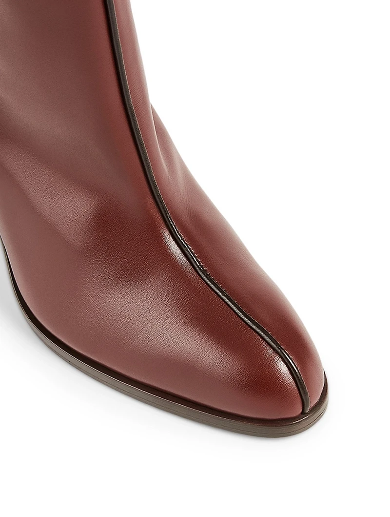 Wide Shaft Leather Heeled Knee-High Boots