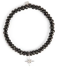 Black Spinel Beaded Bracelet With Small 18K White Gold Diamond Starburst Charm