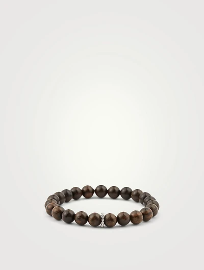 Ebony Beaded Bracelet With 14K White Gold Diamond Bezel Rondelle