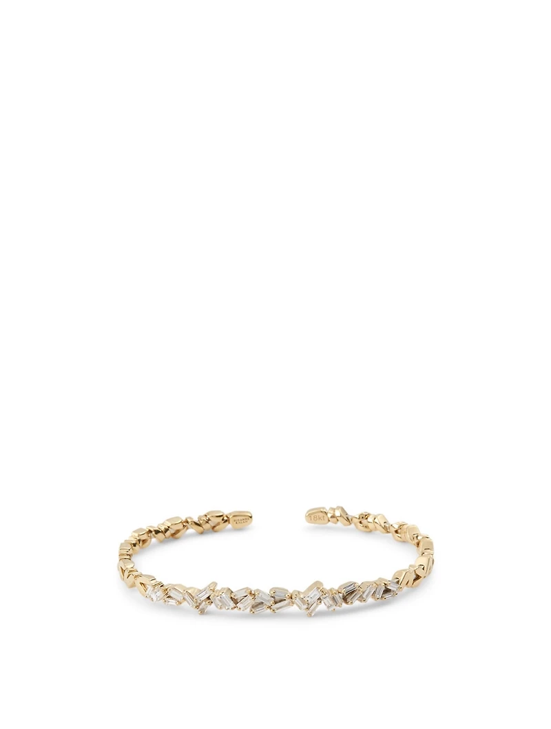 Rainbow Fireworks 18K Gold Bangle Cuff Bracelet With Diamonds