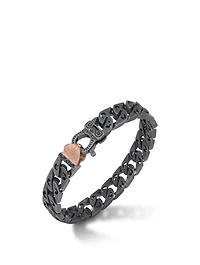 Flaming Tongue Logo Silver Link Bracelet With Black Diamonds