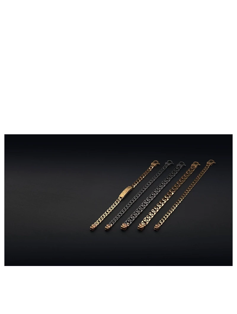 Flaming Tongue Logo Silver Link Bracelet With Black Diamonds