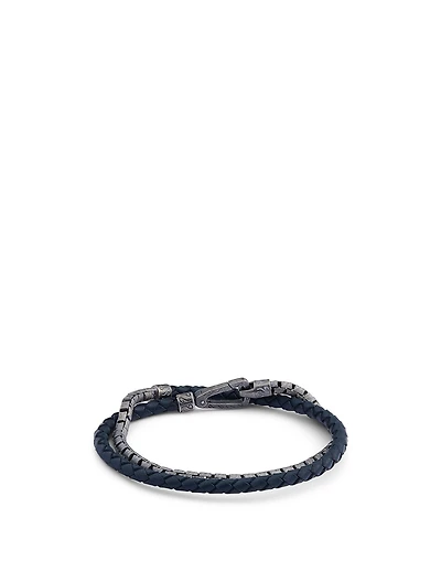 Lash Double Wrap Silver Chain And Braided Leather Bracelet