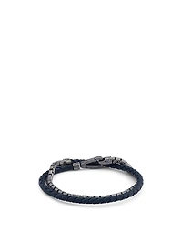 Lash Double Wrap Silver Chain And Braided Leather Bracelet