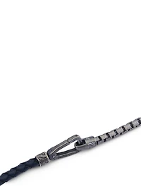 Lash Double Wrap Silver Chain And Braided Leather Bracelet