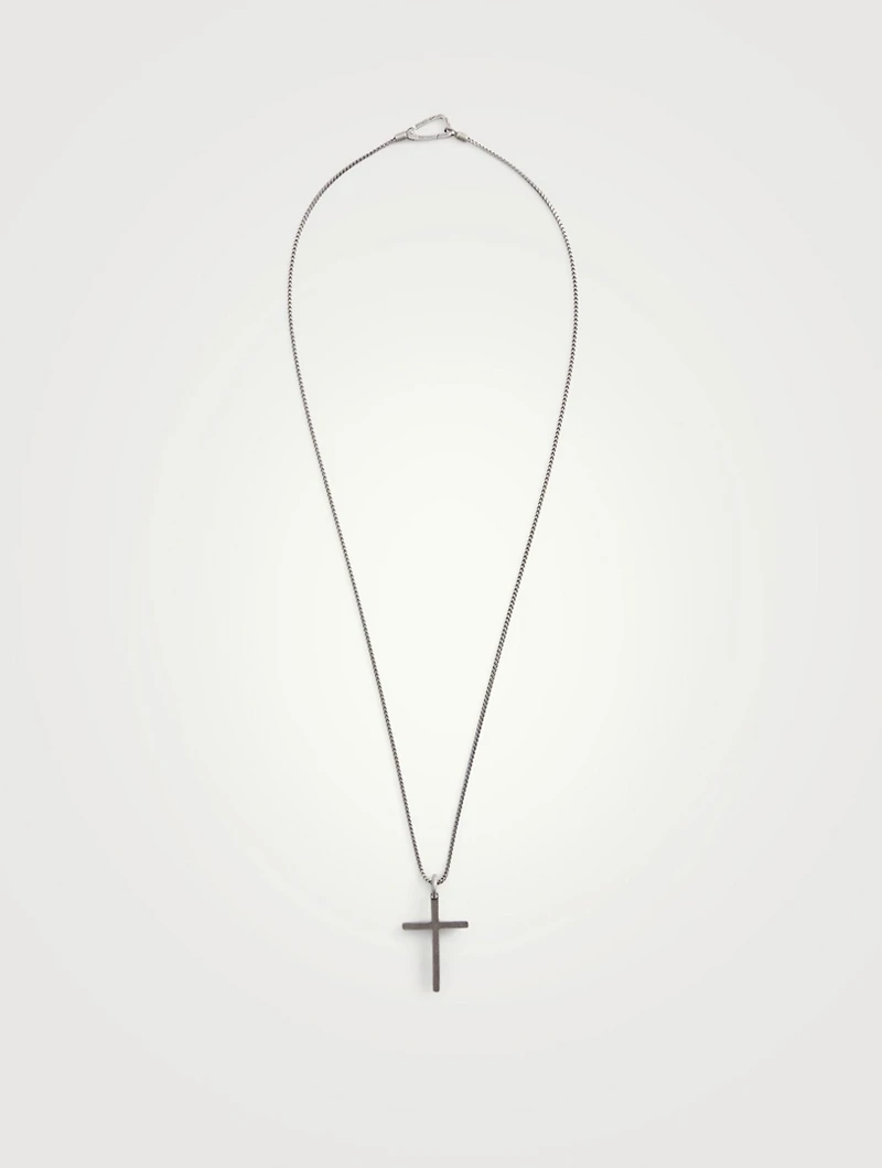 The Cross Oxidized Silver Thin Pendant Necklace