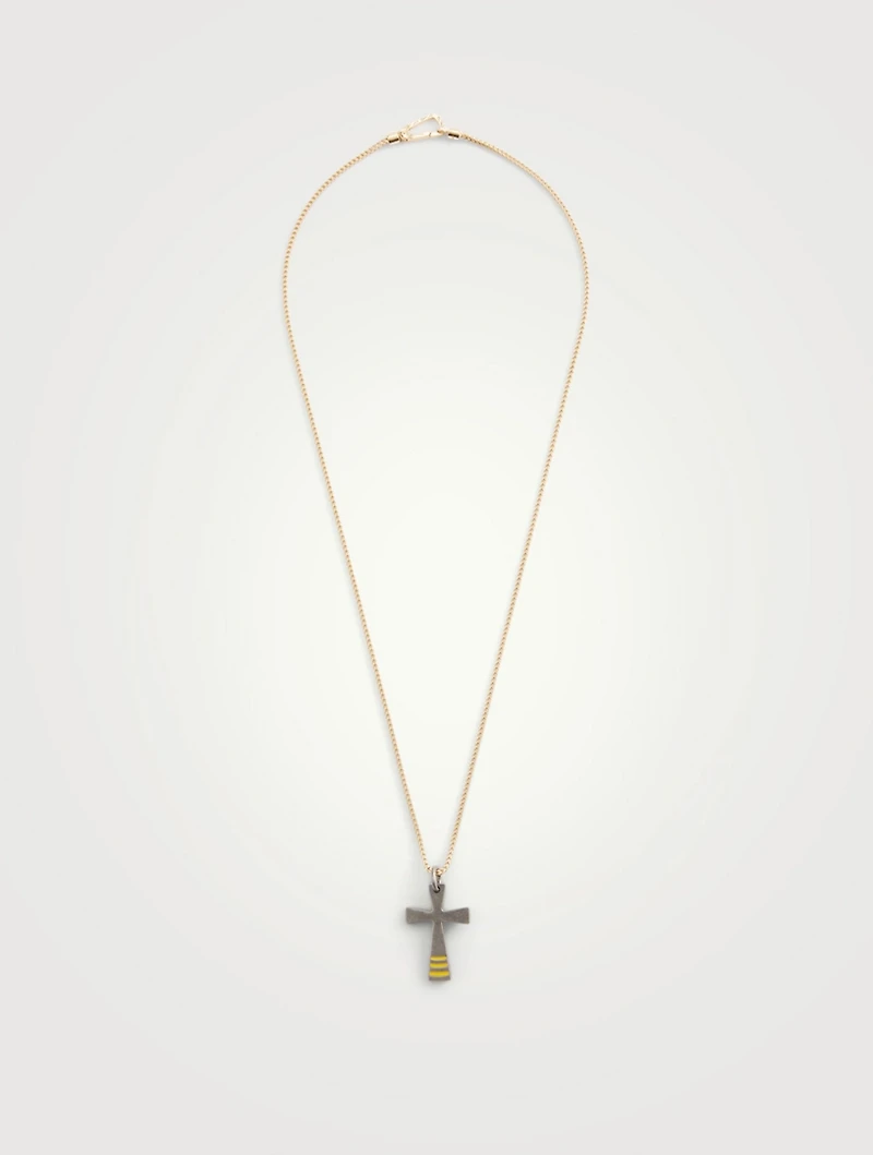 The Cross Black And Yellow Silver Pendant Necklace
