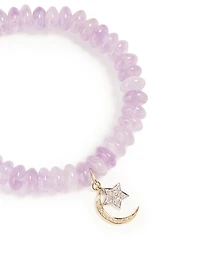 Amethyst Beaded Bracelet With 18K Yellow And White Gold Diamond Star And Moon Charms
