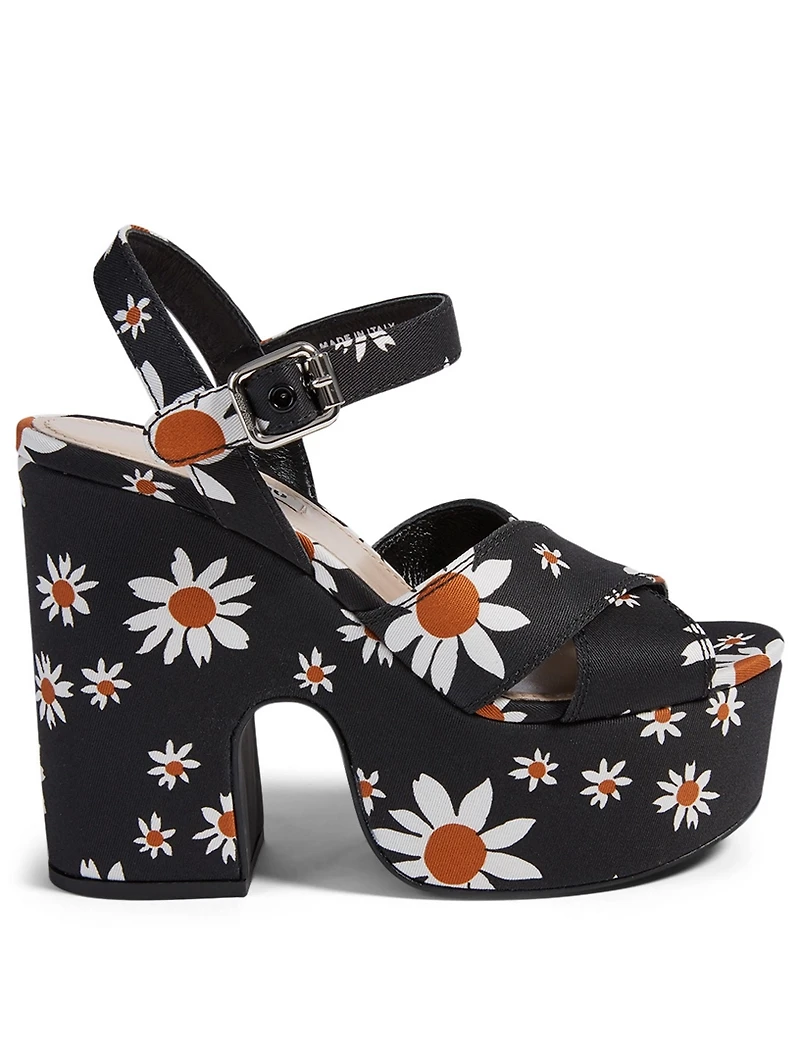 Gabardine Platform Sandals Daisy Print