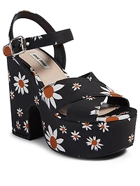 Gabardine Platform Sandals Daisy Print