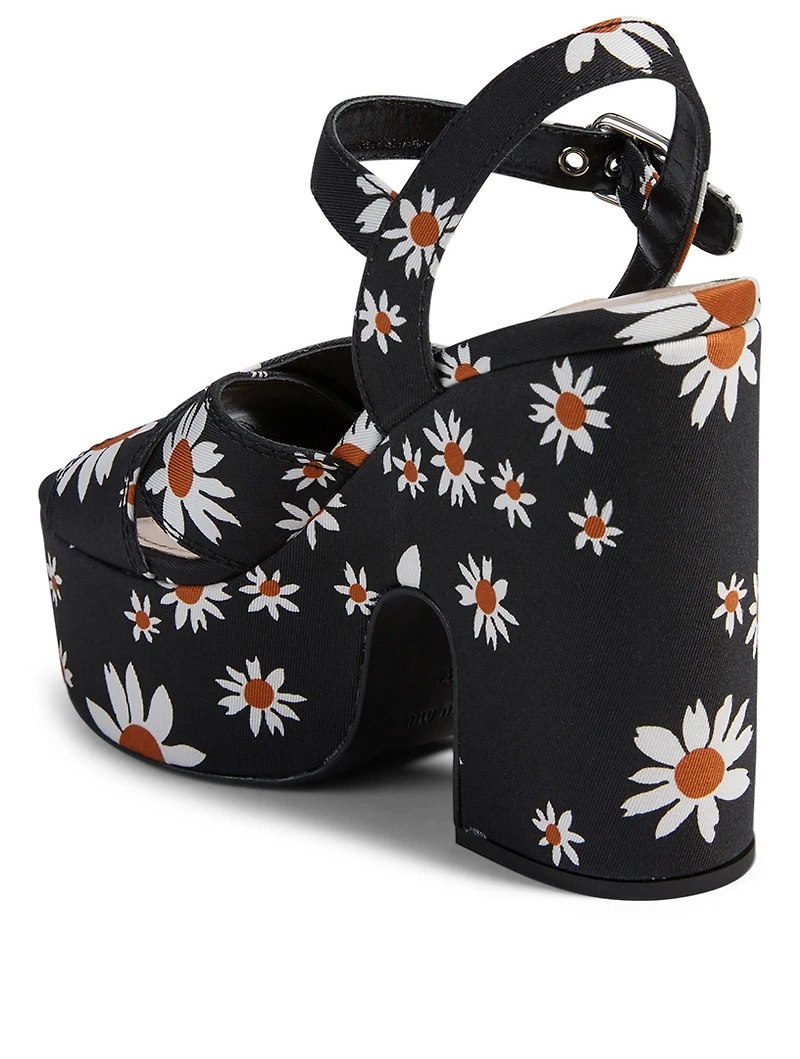 Gabardine Platform Sandals Daisy Print