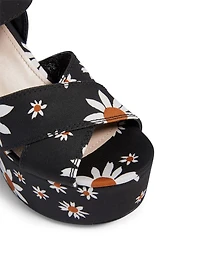 Gabardine Platform Sandals Daisy Print