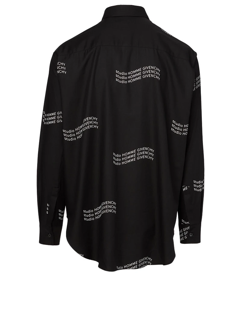 Cotton Shirt Wavy Logo Print
