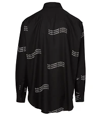 Cotton Shirt Wavy Logo Print