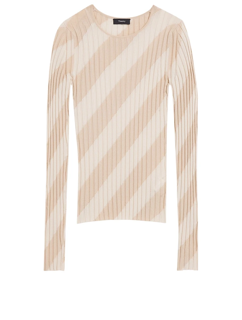 Silk Crewneck Sweater Striped Print