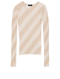 Silk Crewneck Sweater Striped Print