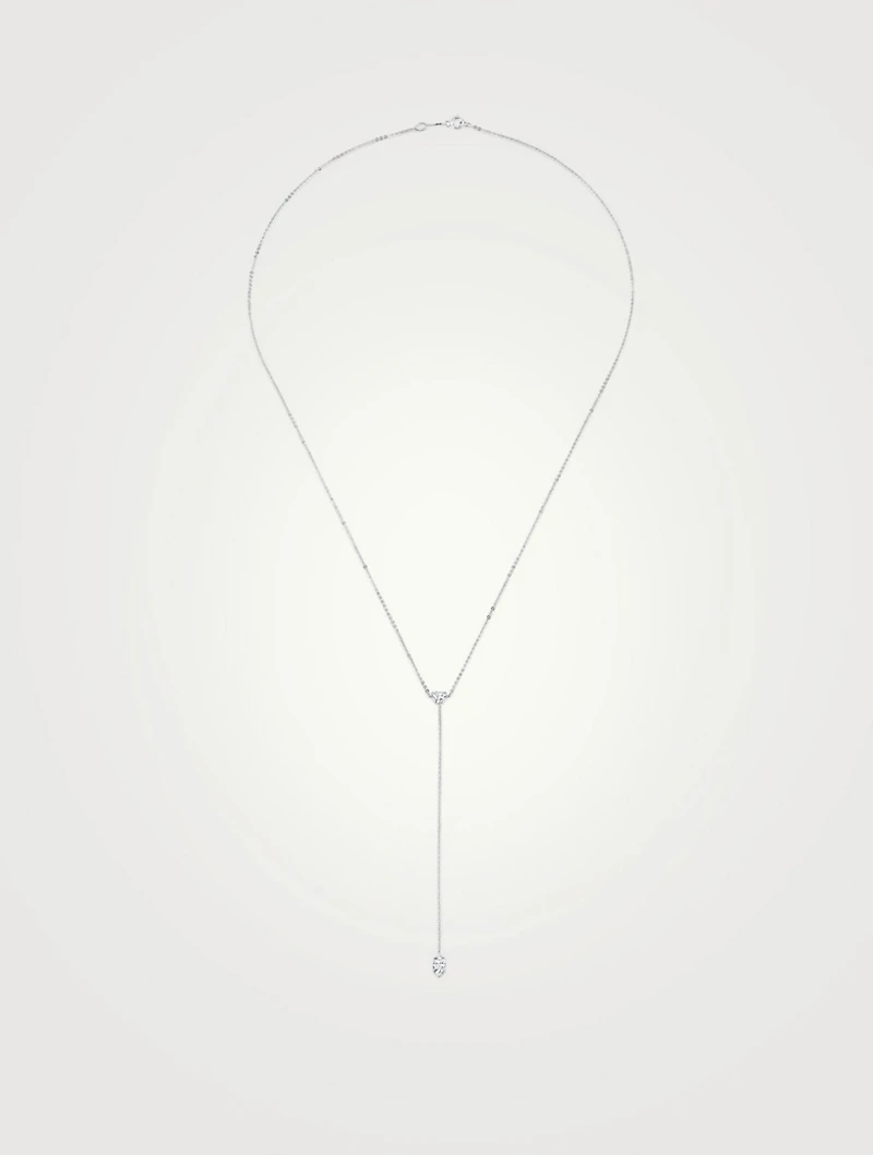 18K White Gold Lariat Necklace With Heart And Marquis Diamonds