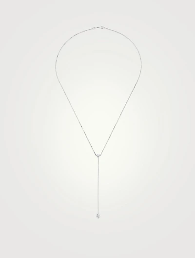 18K White Gold Lariat Necklace With Heart And Marquis Diamonds