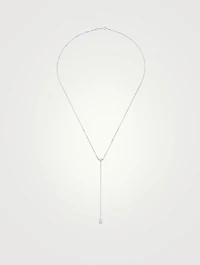 18K White Gold Lariat Necklace With Heart And Marquis Diamonds