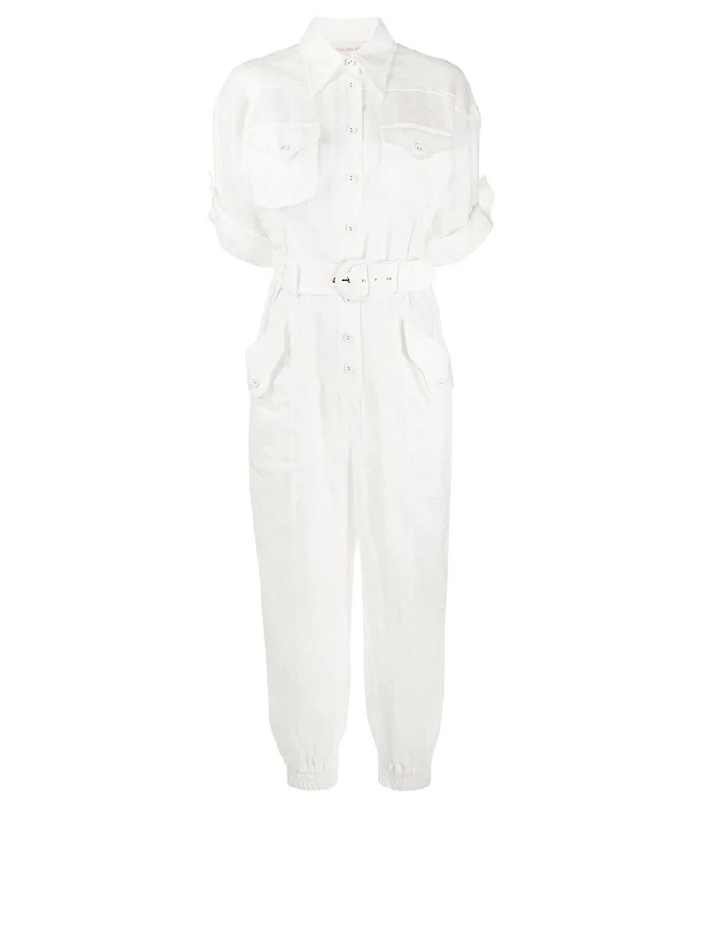 Super Eight Linen Short-Sleeve Jumpsuit