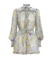 Super Eight Silk Long-Sleeve Romper Floral Print