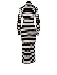 Cotton High-Neck Midi Dress Striped Print