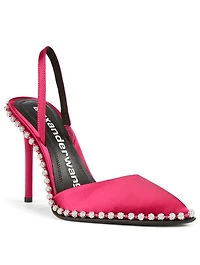 Rina Satin Slingback Pumps With Crystal Ball-Chain