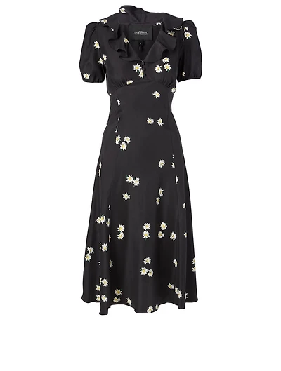 Silk Midi Dress Daisy Bloom Print