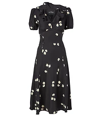 Silk Midi Dress Daisy Bloom Print
